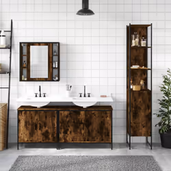 vidaXL Bathroom Cabinet Set 4 Piece Sink Cabinet Smoked Oak Engineered Wood - Additional view 2