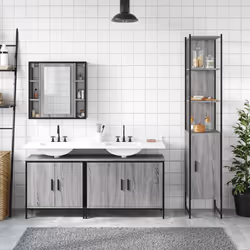 vidaXL Bathroom Cabinet Set 4 Piece Sink Cabinet Grey Sonoma Engineered Wood - Additional view 2