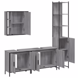 vidaXL Bathroom Cabinet Set 4 Piece Sink Cabinet Grey Sonoma Engineered Wood - Additional view 4