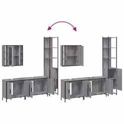 vidaXL Bathroom Cabinet Set 4 Piece Sink Cabinet Grey Sonoma Engineered Wood - Additional view 8