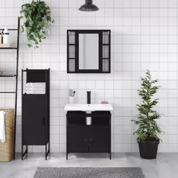 vidaXL Bathroom Cabinet Set 3 Piece Vanity Unit Cupboard Black Engineered Wood