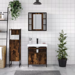 vidaXL Bathroom Cabinet Set 3 Piece Sink Cabinet Smoked Oak Engineered Wood