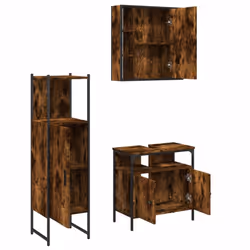 vidaXL Bathroom Cabinet Set 3 Piece Sink Cabinet Smoked Oak Engineered Wood - Additional view 4