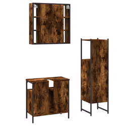 vidaXL Bathroom Cabinet Set 3 Piece Sink Cabinet Smoked Oak Engineered Wood - Additional view 6