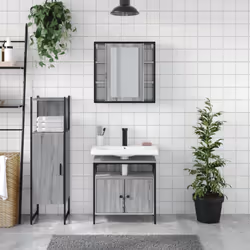 vidaXL Bathroom Cabinet Set 3 Piece Sink Cabinet Grey Sonoma Engineered Wood - Additional view 2