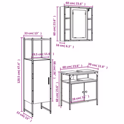vidaXL Bathroom Cabinet Set 3 Piece Sink Cabinet Grey Sonoma Engineered Wood - Additional view 3