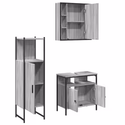 vidaXL Bathroom Cabinet Set 3 Piece Sink Cabinet Grey Sonoma Engineered Wood - Additional view 4