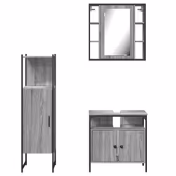 vidaXL Bathroom Cabinet Set 3 Piece Sink Cabinet Grey Sonoma Engineered Wood - Additional view 5