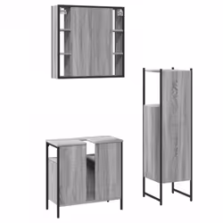 vidaXL Bathroom Cabinet Set 3 Piece Sink Cabinet Grey Sonoma Engineered Wood - Additional view 7