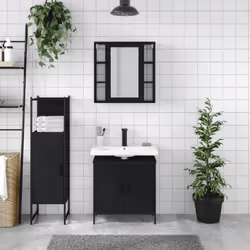 vidaXL Bathroom Cabinet Set 3 Piece Vanity Unit Cupboard Black Engineered Wood