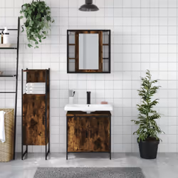 vidaXL Bathroom Cabinet Set 3 Piece Sink Cabinet Smoked Oak Engineered Wood