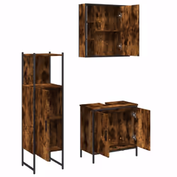 vidaXL Bathroom Cabinet Set 3 Piece Sink Cabinet Smoked Oak Engineered Wood - Additional view 4