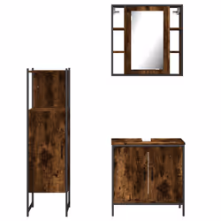 vidaXL Bathroom Cabinet Set 3 Piece Sink Cabinet Smoked Oak Engineered Wood - Additional view 5