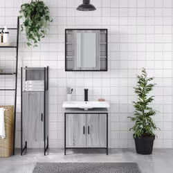 vidaXL Bathroom Cabinet Set 3 Piece Sink Cabinet Grey Sonoma Engineered Wood - Additional view 2