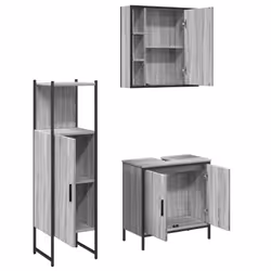 vidaXL Bathroom Cabinet Set 3 Piece Sink Cabinet Grey Sonoma Engineered Wood - Additional view 4