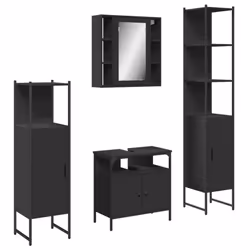 vidaXL Bathroom Cabinet Set 4 Piece Vanity Unit Cupboard Black Engineered Wood