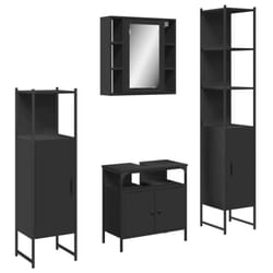 vidaXL Bathroom Cabinet Set 4 Piece Vanity Unit Cupboard Black Engineered Wood