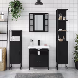 vidaXL Bathroom Cabinet Set 4 Piece Vanity Unit Cupboard Black Engineered Wood