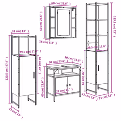 vidaXL Bathroom Cabinet Set 4 Piece Sink Cabinet Grey Sonoma Engineered Wood - Additional view 3