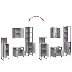 vidaXL Bathroom Cabinet Set 4 Piece Sink Cabinet Grey Sonoma Engineered Wood - Additional view 8