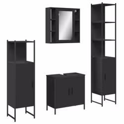 vidaXL Bathroom Cabinet Set 4 Piece Vanity Unit Cupboard Black Engineered Wood