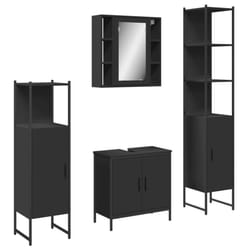 vidaXL Bathroom Cabinet Set 4 Piece Vanity Unit Cupboard Black Engineered Wood