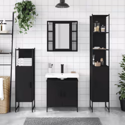 vidaXL Bathroom Cabinet Set 4 Piece Vanity Unit Cupboard Black Engineered Wood
