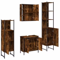 vidaXL Bathroom Cabinet Set 4 Piece Sink Cabinet Smoked Oak Engineered Wood - Additional view 4
