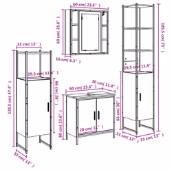 vidaXL Bathroom Cabinet Set 4 Piece Sink Cabinet Grey Sonoma Engineered Wood - Additional view 3