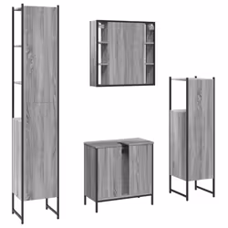 vidaXL Bathroom Cabinet Set 4 Piece Sink Cabinet Grey Sonoma Engineered Wood - Additional view 7