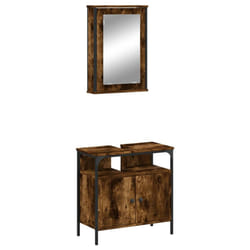 vidaXL Bathroom Furniture Set 2 Piece Sink Cabinet Brown Oak Engineered Wood - smoked oak