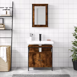 vidaXL Bathroom Furniture Set 2 Piece Sink Cabinet Brown Oak Engineered Wood - smoked oak - Additional view 2