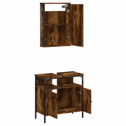 vidaXL Bathroom Furniture Set 2 Piece Sink Cabinet Brown Oak Engineered Wood - smoked oak - Additional view 4