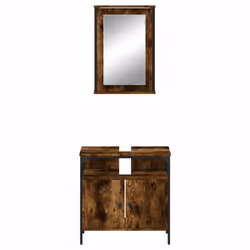 vidaXL Bathroom Furniture Set 2 Piece Sink Cabinet Brown Oak Engineered Wood - smoked oak - Additional view 5