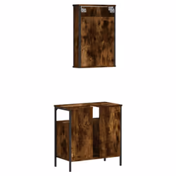 vidaXL Bathroom Furniture Set 2 Piece Sink Cabinet Brown Oak Engineered Wood - smoked oak - Additional view 7