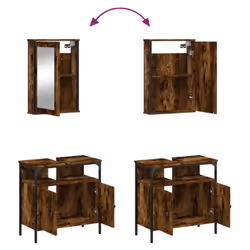 vidaXL Bathroom Furniture Set 2 Piece Sink Cabinet Brown Oak Engineered Wood - smoked oak - Additional view 8