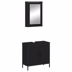 vidaXL Bathroom Furniture Set 2 Piece Storage Sink Cabinet Engineered Wood - black