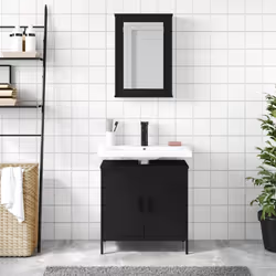vidaXL Bathroom Furniture Set 2 Piece Storage Sink Cabinet Engineered Wood - black