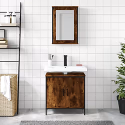 vidaXL Bathroom Furniture Set 2 Piece Storage Sink Cabinet Engineered Wood - smoked oak - Additional view 2