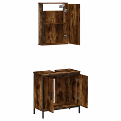vidaXL Bathroom Furniture Set 2 Piece Storage Sink Cabinet Engineered Wood - smoked oak - Additional view 4