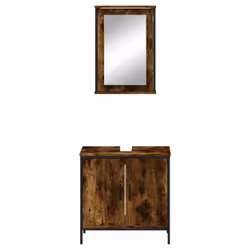 vidaXL Bathroom Furniture Set 2 Piece Storage Sink Cabinet Engineered Wood - smoked oak - Additional view 5