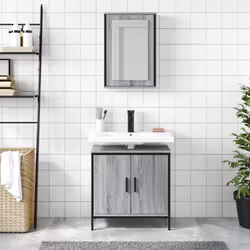 vidaXL Bathroom Furniture Set 2 Piece Storage Sink Cabinet Engineered Wood - grey sonoma