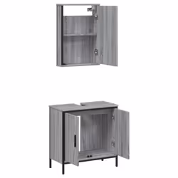 vidaXL Bathroom Furniture Set 2 Piece Storage Sink Cabinet Engineered Wood - grey sonoma - Additional view 4