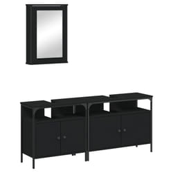 vidaXL Bathroom Furniture Set 3 Piece Storage Sink Cabinet Engineered Wood - black
