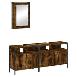 vidaXL Bathroom Furniture Set 3 Piece Storage Sink Cabinet Engineered Wood - smoked oak