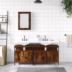vidaXL Bathroom Furniture Set 3 Piece Storage Sink Cabinet Engineered Wood - smoked oak