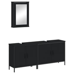 vidaXL Bathroom Furniture Set 3 Piece Sink Cabinet Grey Sonoma Engineered Wood - black