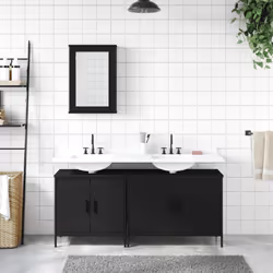 vidaXL Bathroom Furniture Set 3 Piece Sink Cabinet Grey Sonoma Engineered Wood - black