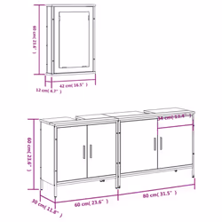 vidaXL Bathroom Furniture Set 3 Piece Sink Cabinet Grey Sonoma Engineered Wood - black