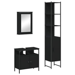 vidaXL Bathroom Furniture Set 3 Piece Sink Cabinet Grey Sonoma Engineered Wood - black